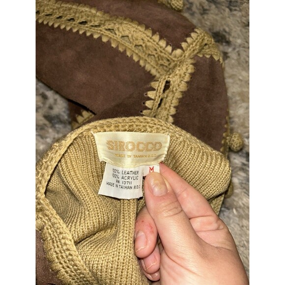 Vintage 70s 60s Hippie Leather Crochet Button Front Vest Brown Womens Boho M - Picture 2 of 6